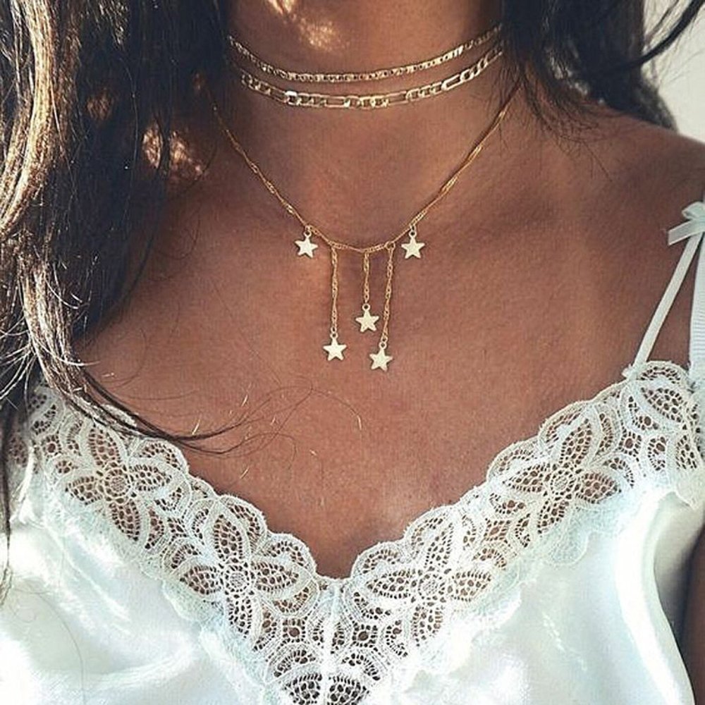 Stars Gold Necklace, Gift for Her, Stars Silver Pendant, Rose Gold Star Necklace - Picture 1 of 6